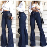SZMALL Newest 2020 Fashion Hot Women Jeans Autumn Wide Leg High Waist Long Pants Denim Trousers Lady Pockets Streetwear