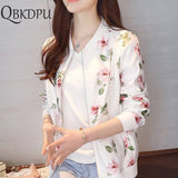 Retro Floral Printed Long Sleeve Zipper Bomber Jackets M-4XL Plus Size Women Short Jacket Autumn Coat Female Biker Outwear Tops