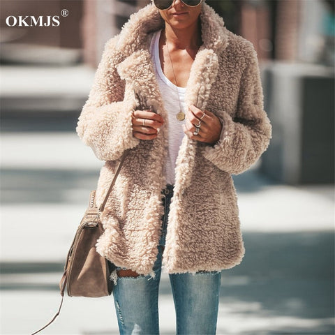 New Women Coat Autumn Winter Faux Fur Jacket Coat Women Large Size Plush Overcoat 2019 New Office Ladies Long Sleeve Open Stitch
