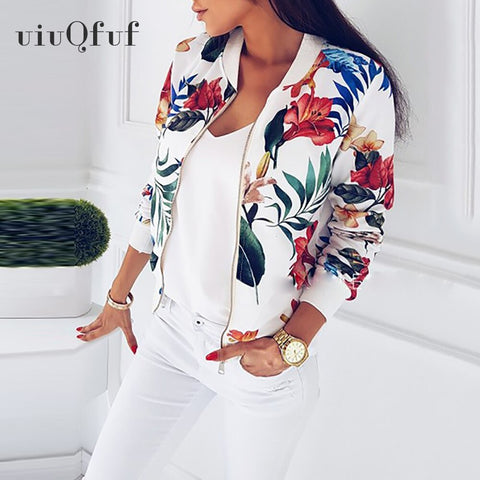 Floral Printed Spring Women's Jackets Plus Size Short Female Coat Zipper Chaqueta Long Sleeve Women Bomber Jacket