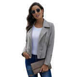 Womens Faux Suede Short Velvet Jacket Moto Biker Zip Up Slim Jackets Motorcycle Polyurethane Leather Lapel Coats Winter Outwear