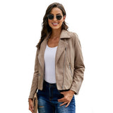Womens Faux Suede Short Velvet Jacket Moto Biker Zip Up Slim Jackets Motorcycle Polyurethane Leather Lapel Coats Winter Outwear