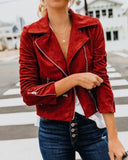 Womens Faux Suede Short Velvet Jacket Moto Biker Zip Up Slim Jackets Motorcycle Polyurethane Leather Lapel Coats Winter Outwear