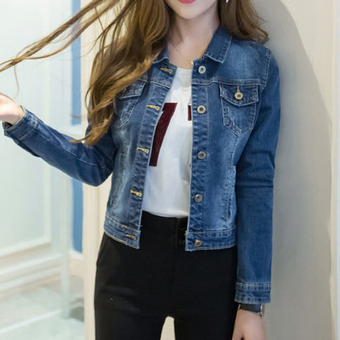 Short Denim 2019 Autumn Winter Jackets Women White Wash Long Sleeve Vintage Casual Jean Jacket Bomber Denim Coat Tattered#3