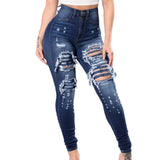 Puimentiua Fashion Casual Ultra Stretchy Ripped Jeans Woman Skinny  Denim Pants Trousers Female High Waist Pencil Jeans New