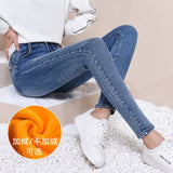 JFUNCY Women High Waist Skinny Jeans Mujer 2019 Slim Stretch Jeans Plus Size Winter Spring Warm Velvet Pencil Denim Pants Lady