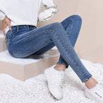 JFUNCY Women High Waist Skinny Jeans Mujer 2019 Slim Stretch Jeans Plus Size Winter Spring Warm Velvet Pencil Denim Pants Lady