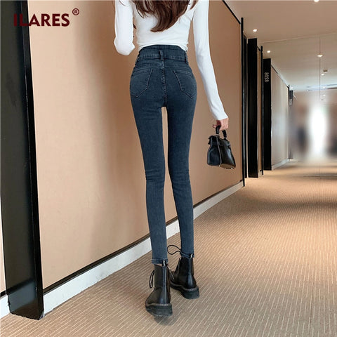 ILARES Jeans Woman Mom High Waist Jeans Womens Skinny Winter Black Plus Size Jeans Pencil Vintage Denim Ladies Warm Jeans Pants
